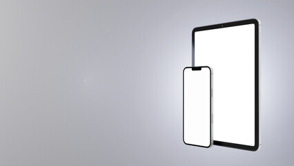 Mock-up of tablet and smartphone with white screens for design app or webpage prototype.