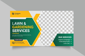 Lawn Mower Garden Web Banner Template. Mowing poster, leaflet, poster design