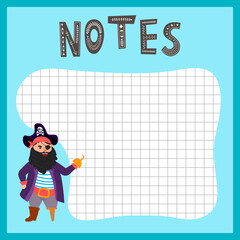 Vector set of weekly planner, to do list, note, background with doodle pirate print. School planner with doodle sketch. A map with a hand-drawn sketch of parrot and pirate items. Pirate in a hat