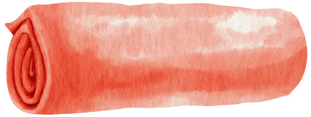 Red beach towel picnic blanket watercolor illustration