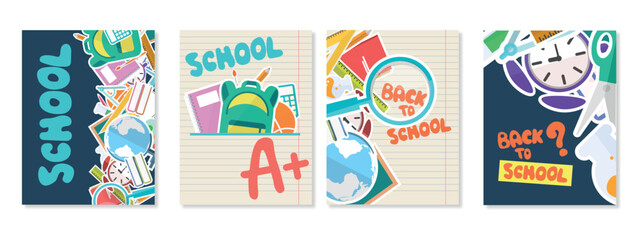 Set Back to school. Educational template for flyer, magazines, posters, book cover, banner. Vector illustration