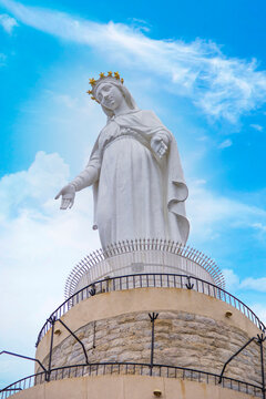 Beautiful view of Virgin Mary Harissa Lady of Lebanon at Mount Harisa, Lebanon