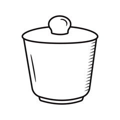 Outline kitchen jar doodle. Hand drawn silhouette of kitchenware element. Storage vector item isolated on white. Black line cookware