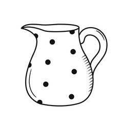 Outline milk jug doodle. Hand drawn silhouette of kitchenware element. Vector pitcher isolated on white. Black line cookware