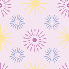 Abstract pink yellow blue doodle stars seamless pattern background design