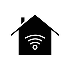 House icon with signal. icon related to technology. smart device. house device. Glyph icon style, solid. Simple design editable