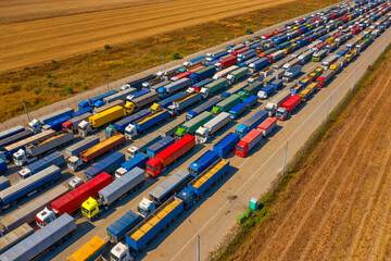 Queue of trucks to Odesa port. Blockade of the Black Sea by Russia
