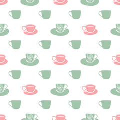 Green and pink cups seamless pattern print background.