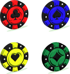 curly poker chips 3D with different suits