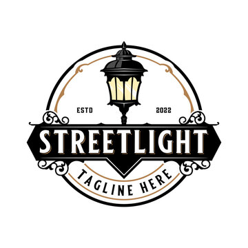 street lamp classic logo vector. street lamp icon concept in vintage style.