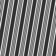 Abstract geometric seamless pattern with slanted, skew stripes, lines. Straight lines. Stripes of different thicknesses. Striped vector black and white background.