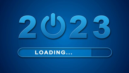 Loading New Year 2023 - blue technology background for start of the New Year 2023 - 3D Illustration