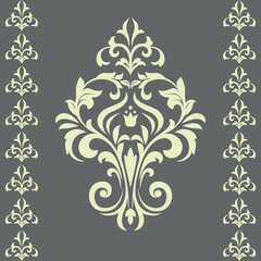 Damask graphic ornament. Floral design element. Gray vector pattern