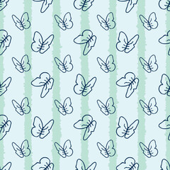 Blue butterflies stripes seamless pattern background.