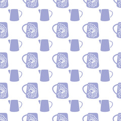 Purple cups, white flowers seamless pattern print background.