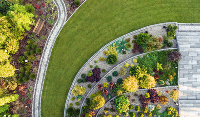 Large Moden Residential Backyard Garden Aerial View