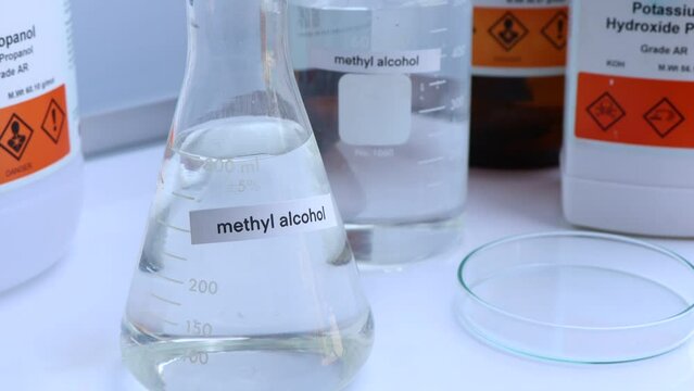methyl alcohol, a flammable chemical in a laboratory or industry 