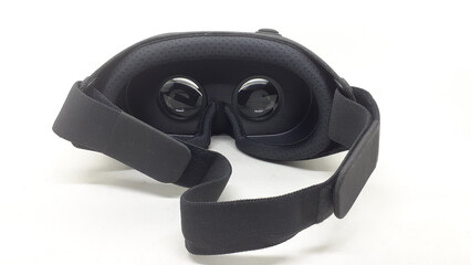 Modern Elegant Electronic Black Mobile Virtual Reality Glasses Device Equipment for Watching Augmented Games in White Isolated Background