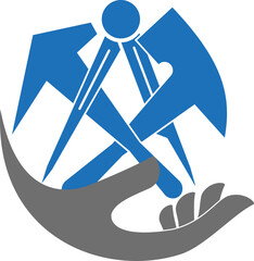 Hand und Dachdeckerwerkzeuge. Dachdecker, Handwerker, Logo, Icon