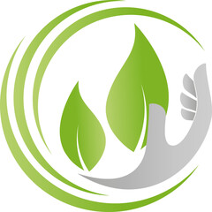 Hand und Blätter. Wellness, Massage, Gärtner, Vegan, Logo