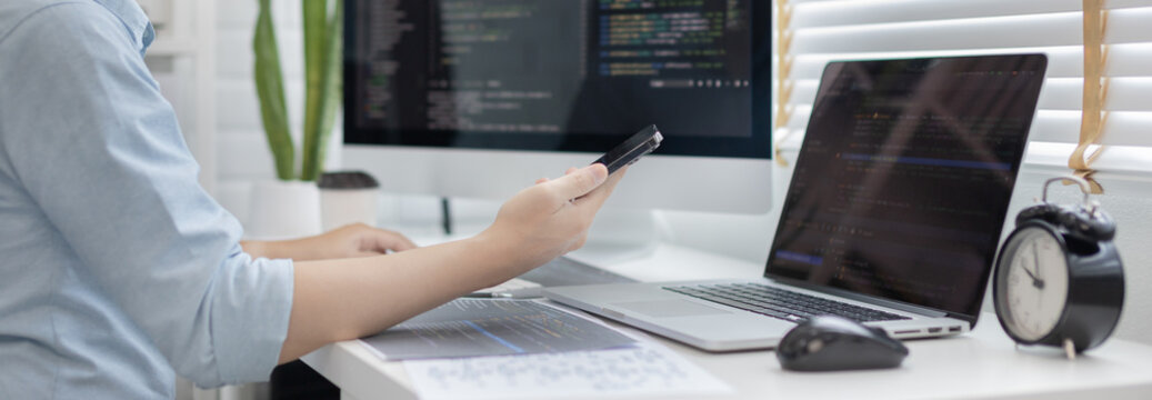 Professional development programmers are using mobile phones to test the functionality of their applications after programming, Write data or code for websites and applications,  HTML, javascript.