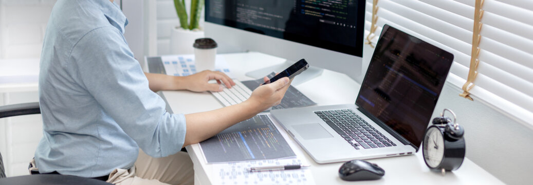 Professional development programmers are using mobile phones to test the functionality of their applications after programming, Write data or code for websites and applications,  HTML, javascript.