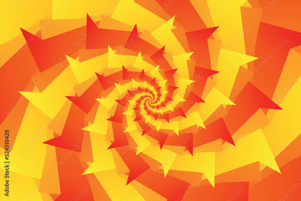 Poster abstract unusual illustration of a spiral pattern with triangular gradient yellow, orange, red spike