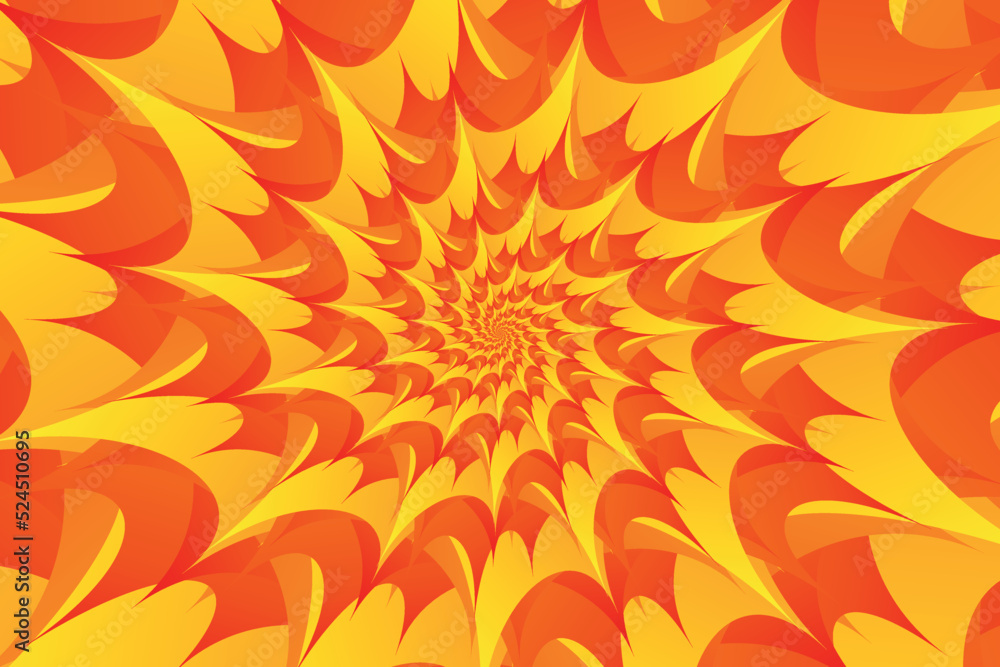 Poster abstract hypnotic pattern of multicolored gradient orange, red, yellow mandala that overlap each oth
