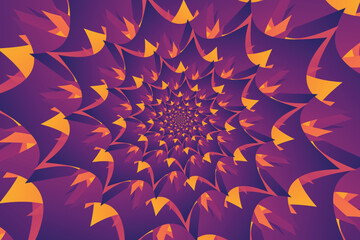 Abstract hypnotic pattern of multicolored gradient purple, orange, pink, yellow mandala that overlap each other. Colorful flower petal frame. Mandala shape pattern.