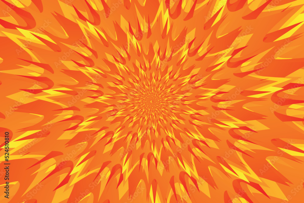 Poster abstract hypnotic sun pattern with sharp gradient orange, red, yellow rays. fantasy fractal art. abs