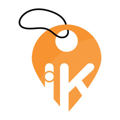 Logo Design Consisting of Letters I and K in the Shape of Location Icon and Label