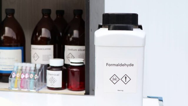 Formaldehyde in bottle, chemical in the laboratory and industry