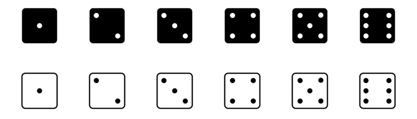 Game of dice. Game dice set isolated on white and black backgrounds. Bones in flat and linear design from one to six. Vector illustration
