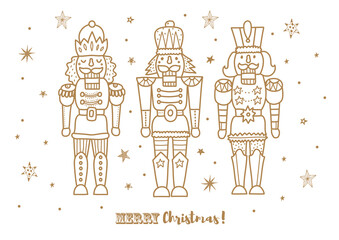 Gold Nutcracker. Cute Christmas vector poster. .