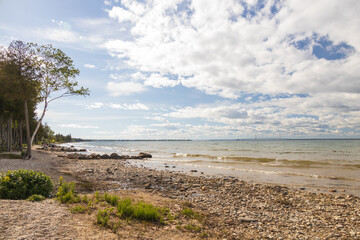 Rock beach at Straits of Mackinac 