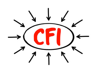 CFI - Custom Factory Integration acronym text with arrows, business concept background