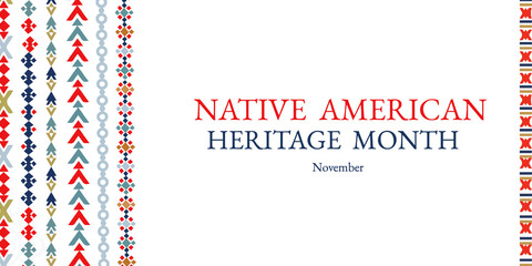 Native American Heritage Month in November. American Indian culture. Template for postcard, poster, banner. Vector ornament, illustration. Authentic decoration.