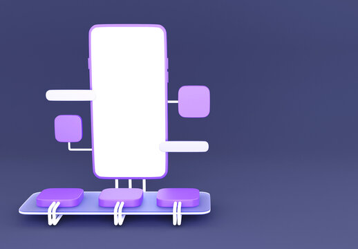 3D Render of Smart Mobile Phone App Presentation Mockup