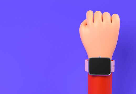 3D Render of a Human Hand Wearing Smart Wrist Watch for Apps Screen Presentation Mockup