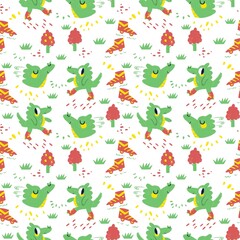 children's pattern with the image of a green dinosaur on roller skates.  You can use it to print on wrapping paper or according to your choice	