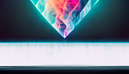 Abstract neon triangle with smoke on dark and bright background