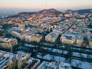 Obraz premium overhead view of city center at christmas holidays