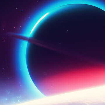 Around The Void - Beautiful Neon Planet In The Magical Space