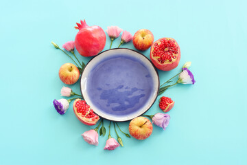 Rosh hashanah (jewish New Year holiday) concept. Traditional symbols