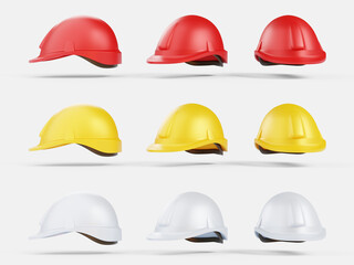 Multi-colored helmets for industrial production. Human safety and labor protection. Industry. 3d rendering.