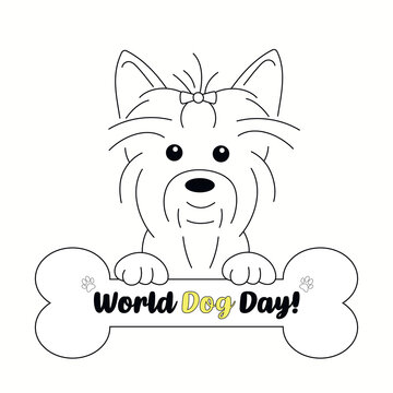 26 August World Dog Day Vector Illustration. Background, banner, card, poster, ads. Dog paws. Cute dog face. Dog bone. 