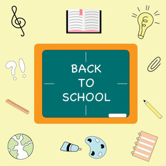 Hand drawn back to school background. Drawing school items - book, pen, pencil and other stationery object in vector. Back to school doodles hand drawn Line icons.