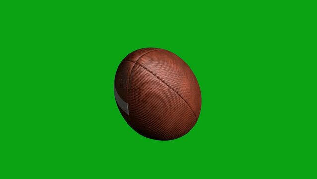3d American football ball icon on green screen chroma key background seamless infinite loop background 3d animation