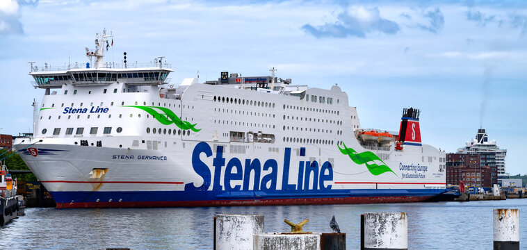 Kiel, Germany, 2022: StenaLine ferry in seapot of Kiel. Stena Line is one of the world's largest ferry companies.