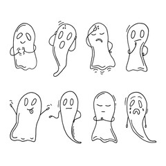 set of ghost in doodle style